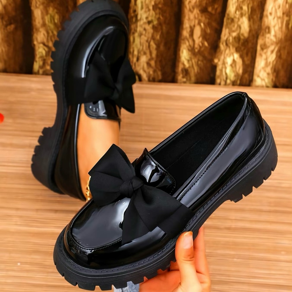 Black Patent Bow Loafers